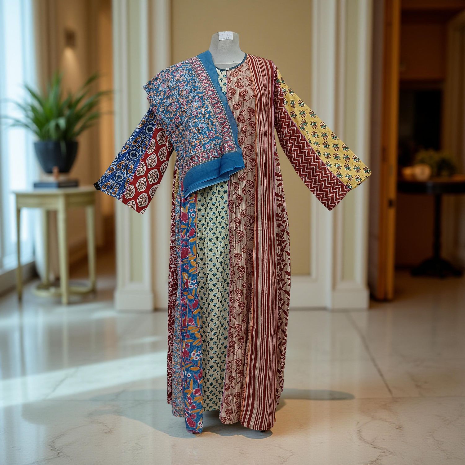 S/M Malaysia Printed Cotton Dress 57&quot; Long Jalabiya With Sheila