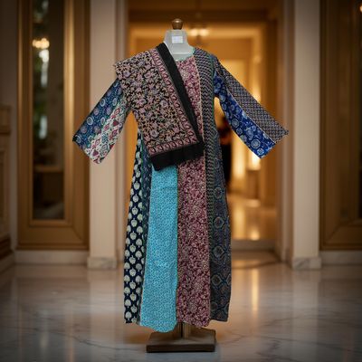 S/M Malaysia Printed Cotton Dress 57&quot; Long Jalabiya With Sheila