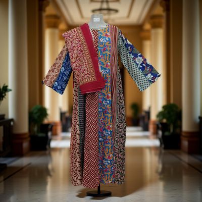 S/M Malaysia Printed Cotton Dress 57&quot; Long Jalabiya With Sheila