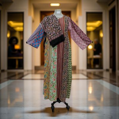 S/M Malaysia Printed Cotton Dress 57&quot; Long Jalabiya With Sheila