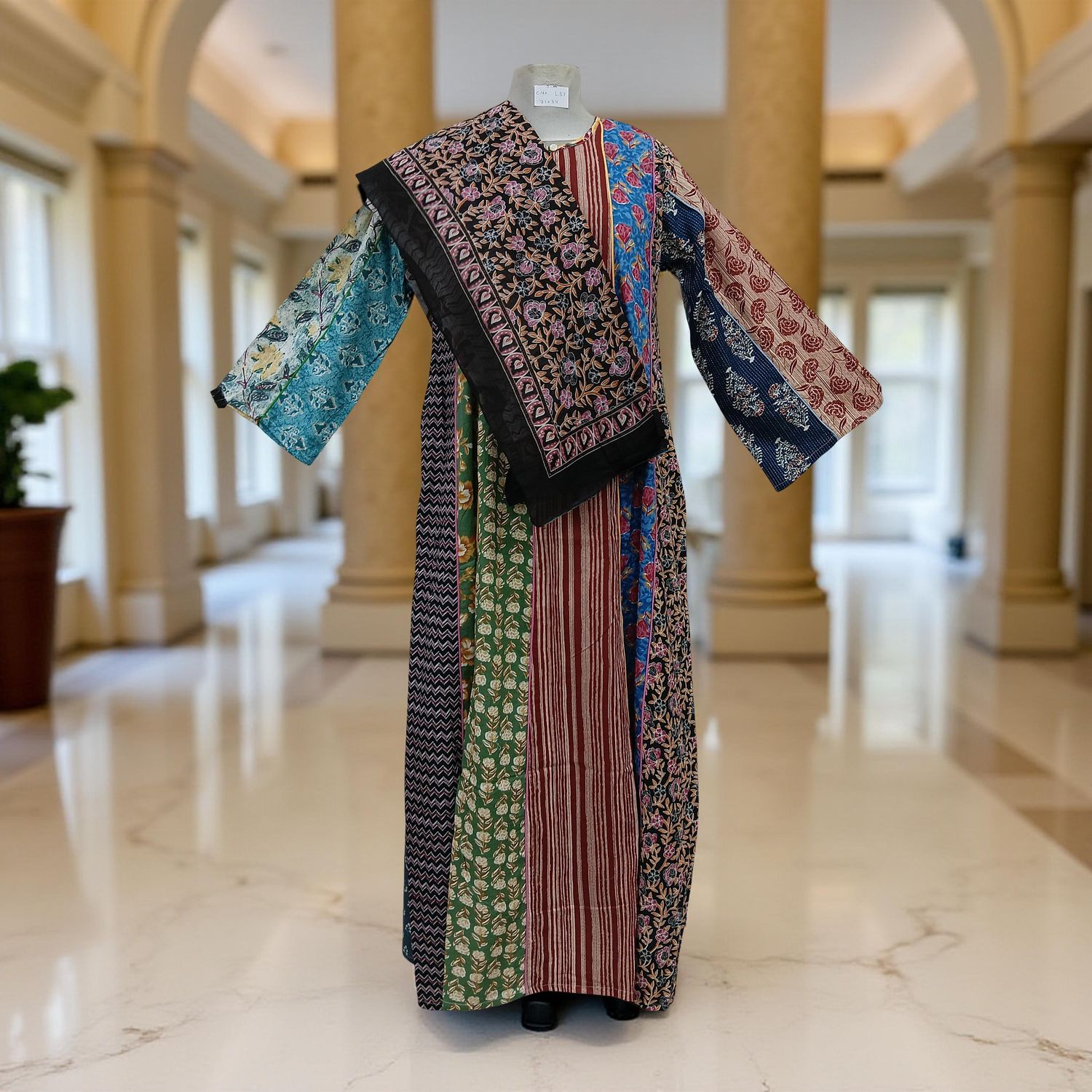 S/M Malaysia Printed Cotton Dress 57&quot; Long Jalabiya With Sheila