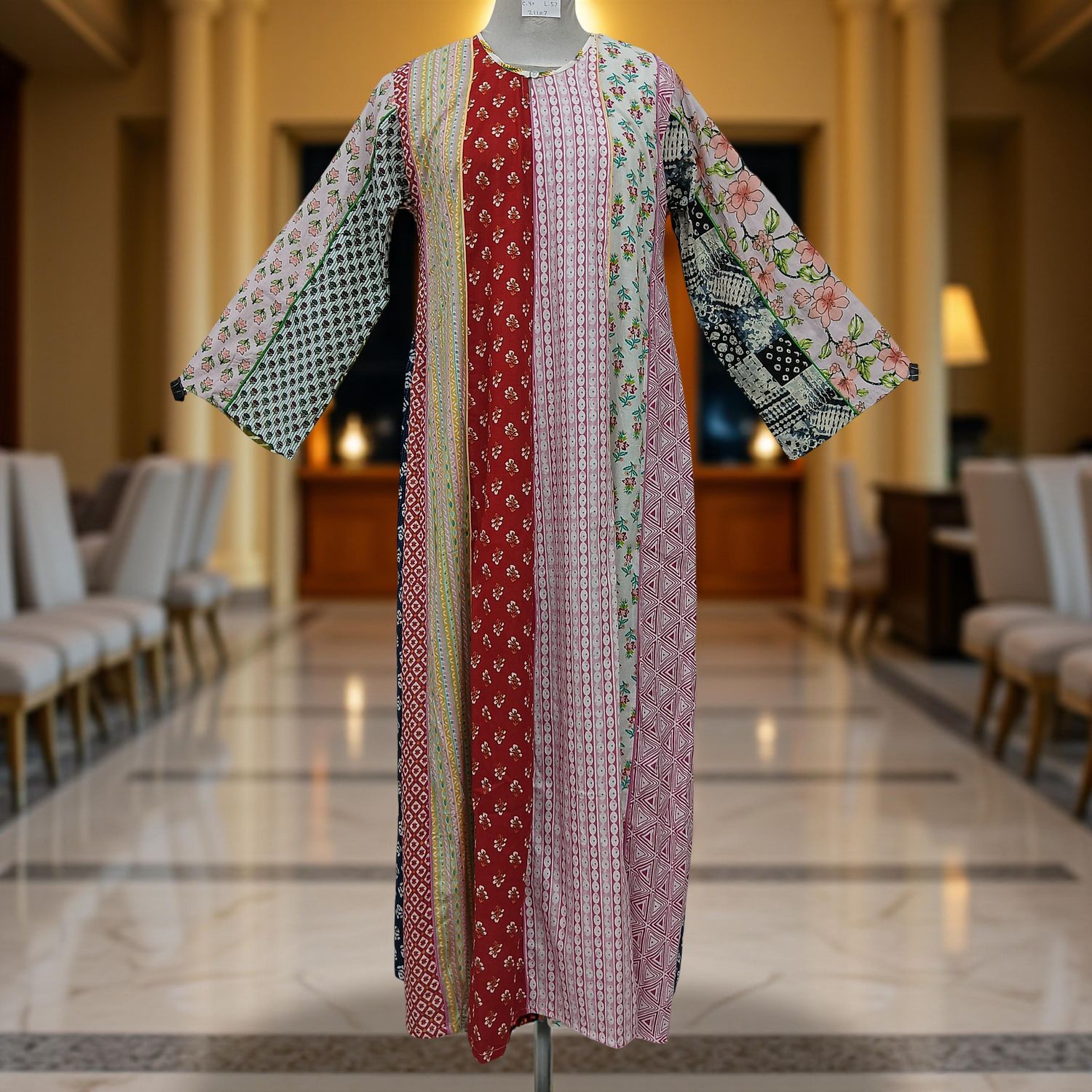 S/M Malaysia Printed Cotton Dress 57&quot; Long Jalabiya