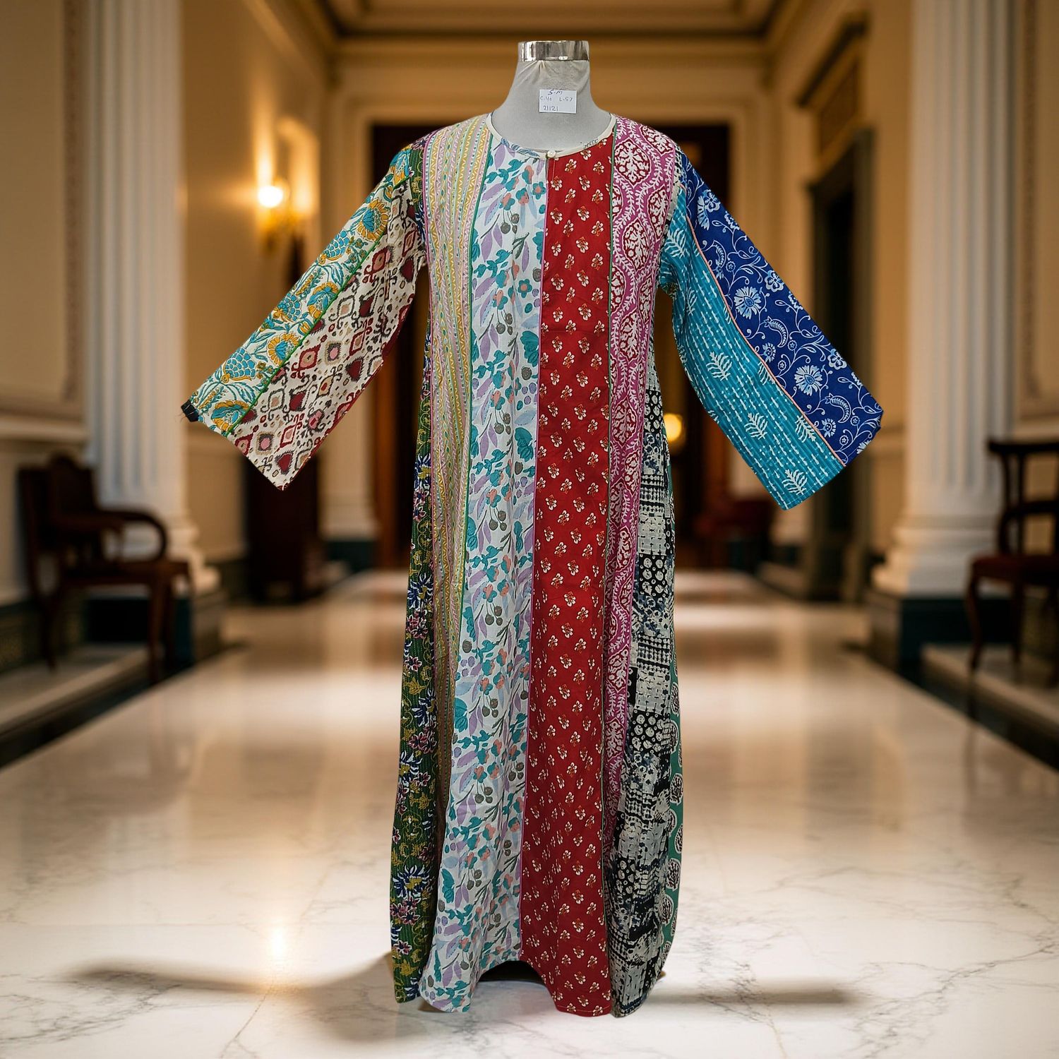 S/M Malaysia Printed Cotton Dress 57&quot; Long Jalabiya