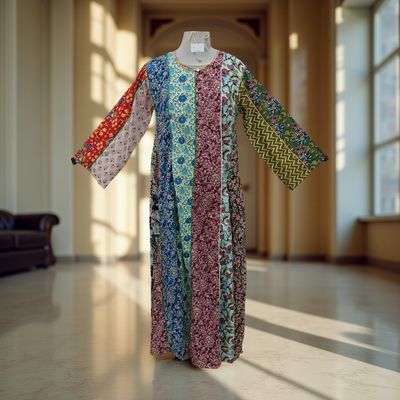 S/M Malaysia Printed Cotton Dress 57&quot; Long Jalabiya