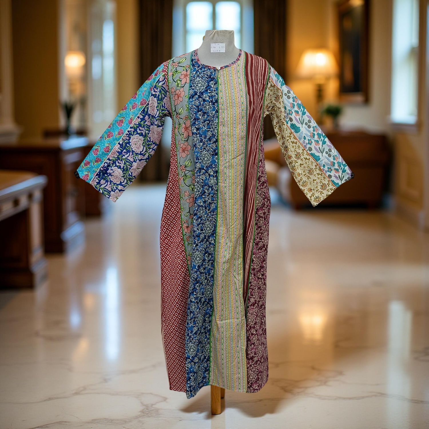 S/M Malaysia Printed Cotton Dress 57&quot; Long Jalabiya