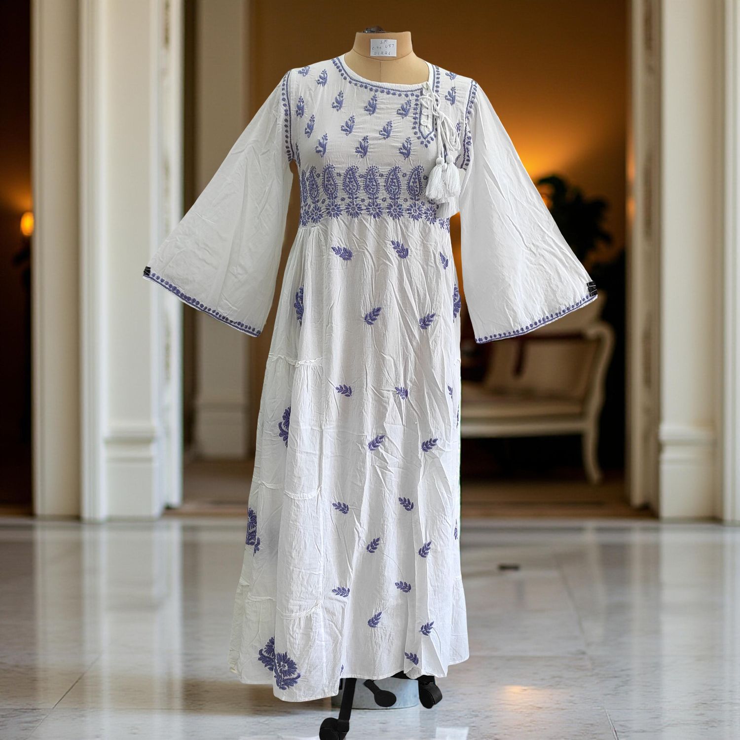 S/M Cindrella Embroidery Cotton Dress 57&quot; Long Jalabiya