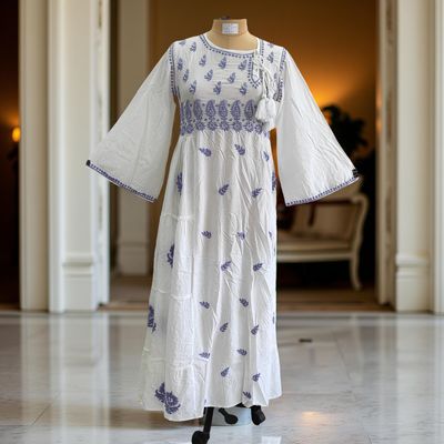 S/M Cindrella Embroidery Cotton Dress 57&quot; Long Jalabiya