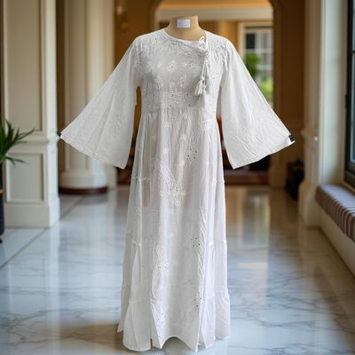 S/M Cindrella Embroidery Cotton Dress 57&quot; Long Jalabiya