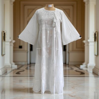 S/M Cindrella Embroidery Cotton Dress 57&quot; Long Jalabiya
