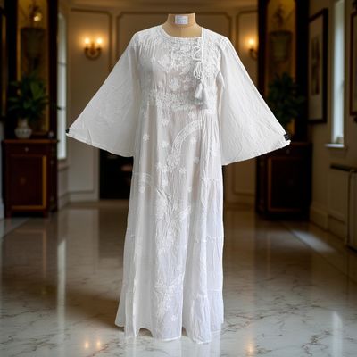 S/M Cindrella Embroidery Cotton Dress 57&quot; Long Jalabiya