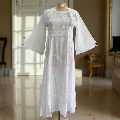 S/M Cindrella Embroidery Cotton Dress 57&quot; Long Jalabiya