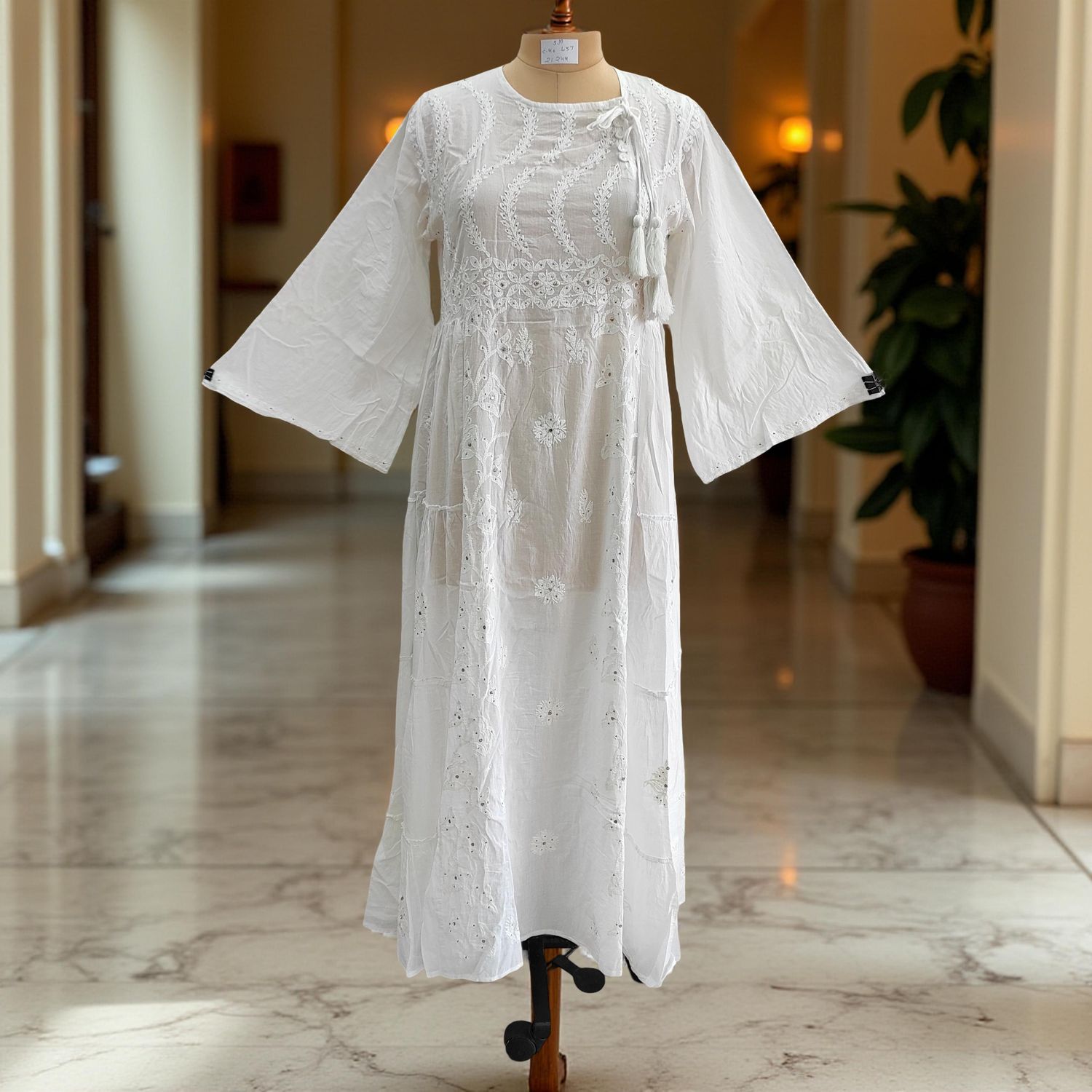 S/M Cindrella Embroidery Cotton Dress 57&quot; Long Jalabiya