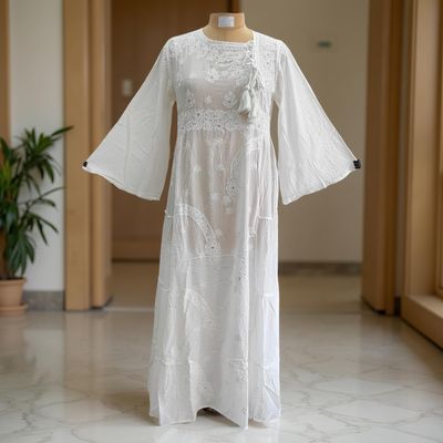 S/M Cindrella Embroidery Cotton Dress 57&quot; Long Jalabiya