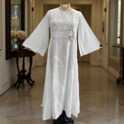 S/M Cindrella Embroidery Cotton Dress 57&quot; Long Jalabiya