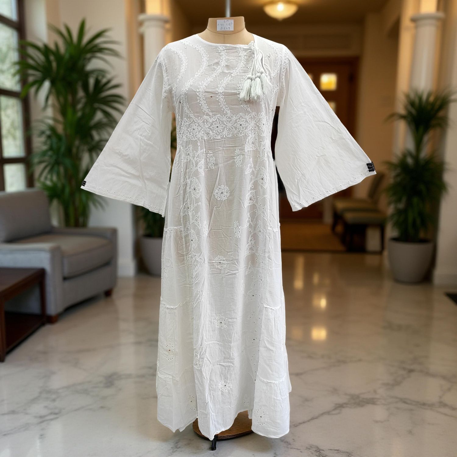 S/M Cindrella Embroidery Cotton Dress 57&quot; Long Jalabiya