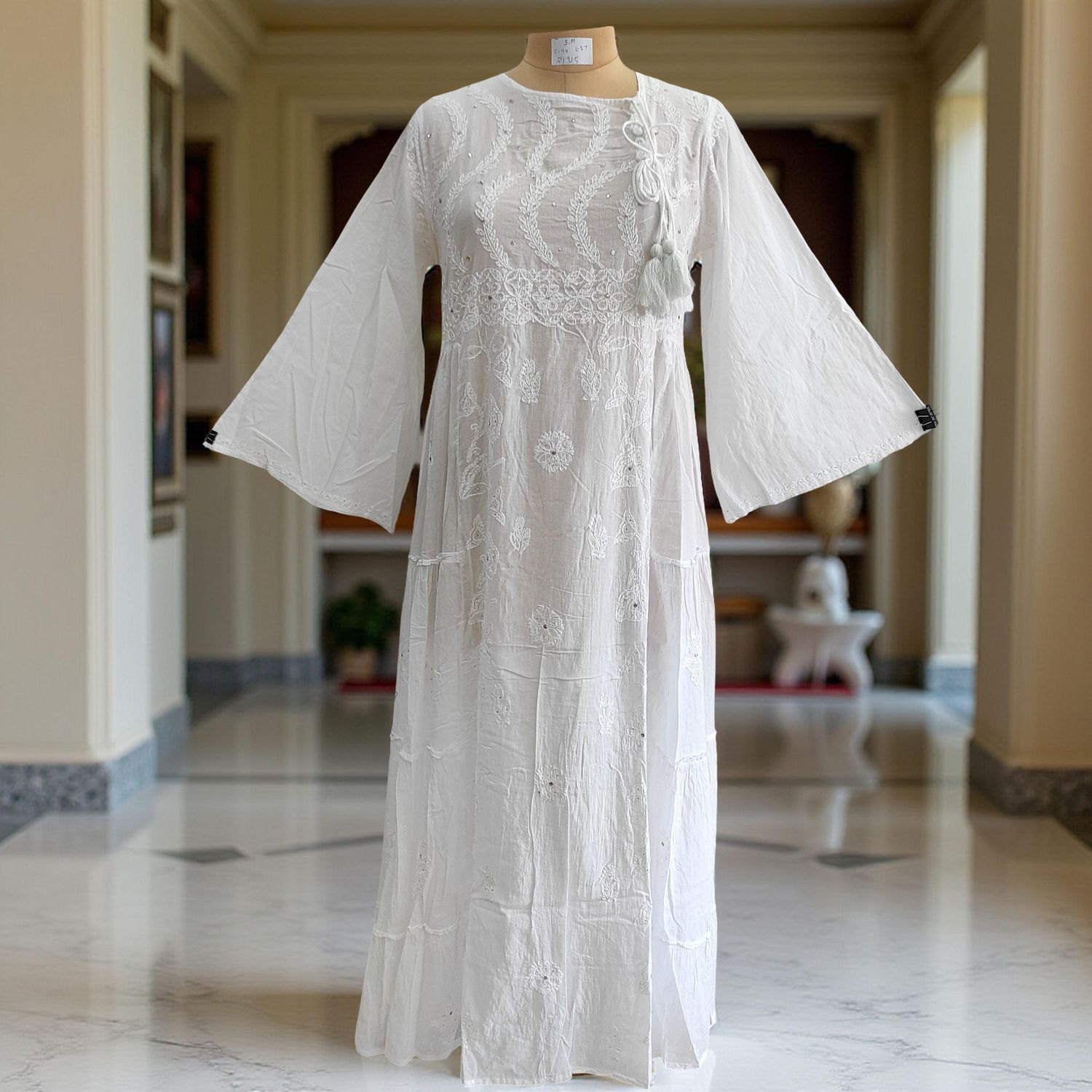 S/M Cindrella Embroidery Cotton Dress 57&quot; Long Jalabiya