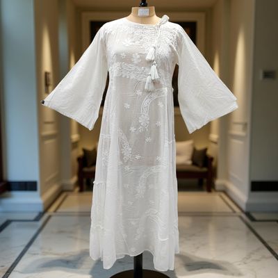 S/M Cindrella Embroidery Cotton Dress 57&quot; Long Jalabiya