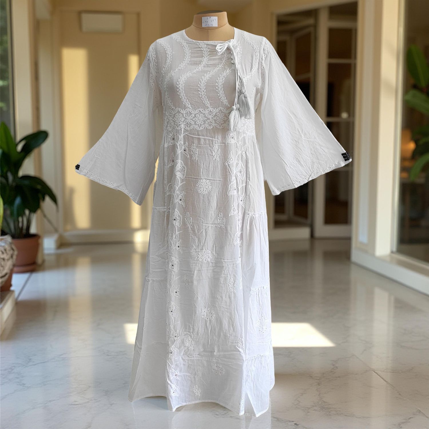 S/M Cindrella Embroidery Cotton Dress 57&quot; Long Jalabiya
