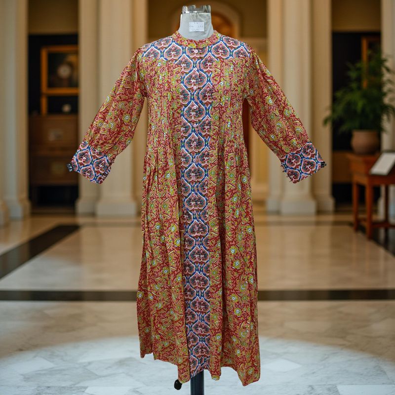 S/M  Aafreen Printed Cotton Dress 57&quot; Long Jalabiya