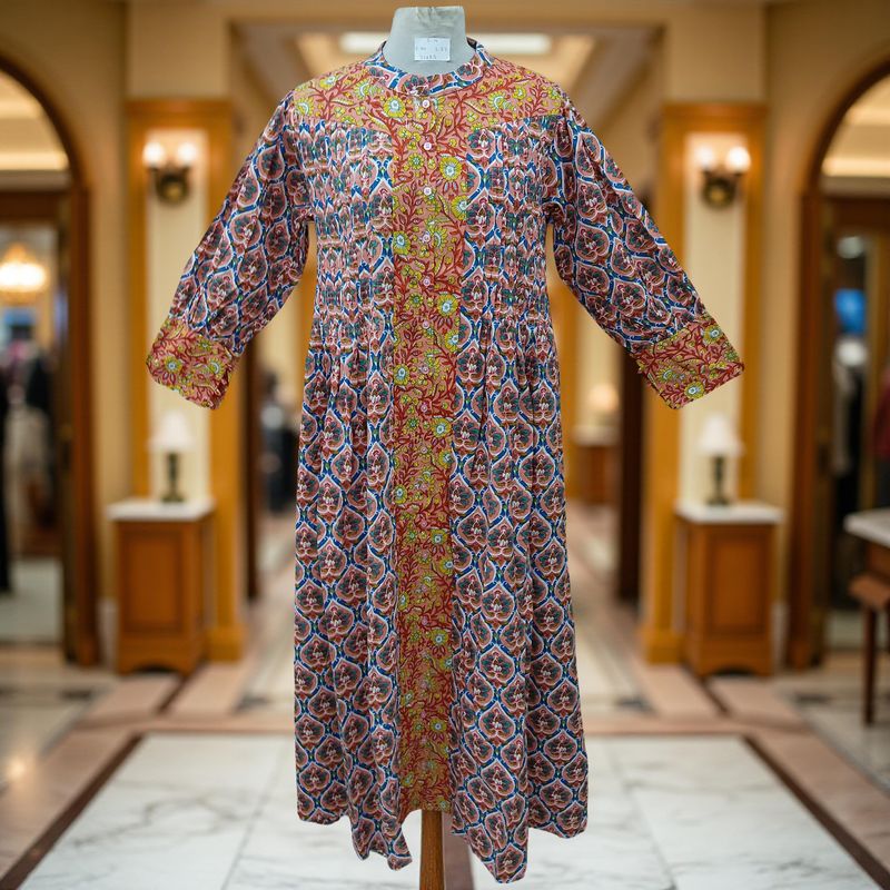 S/M  Aafreen Printed Cotton Dress 57&quot; Long Jalabiya
