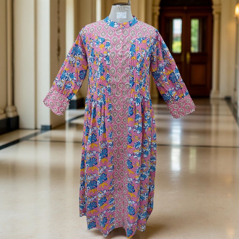 S/M  Aafreen Printed Cotton Dress 57&quot; Long Jalabiya