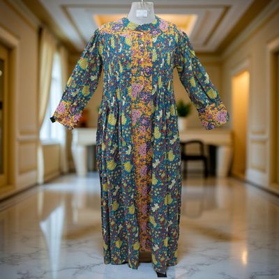 S/M  Aafreen Printed Cotton Dress 57&quot; Long Jalabiya