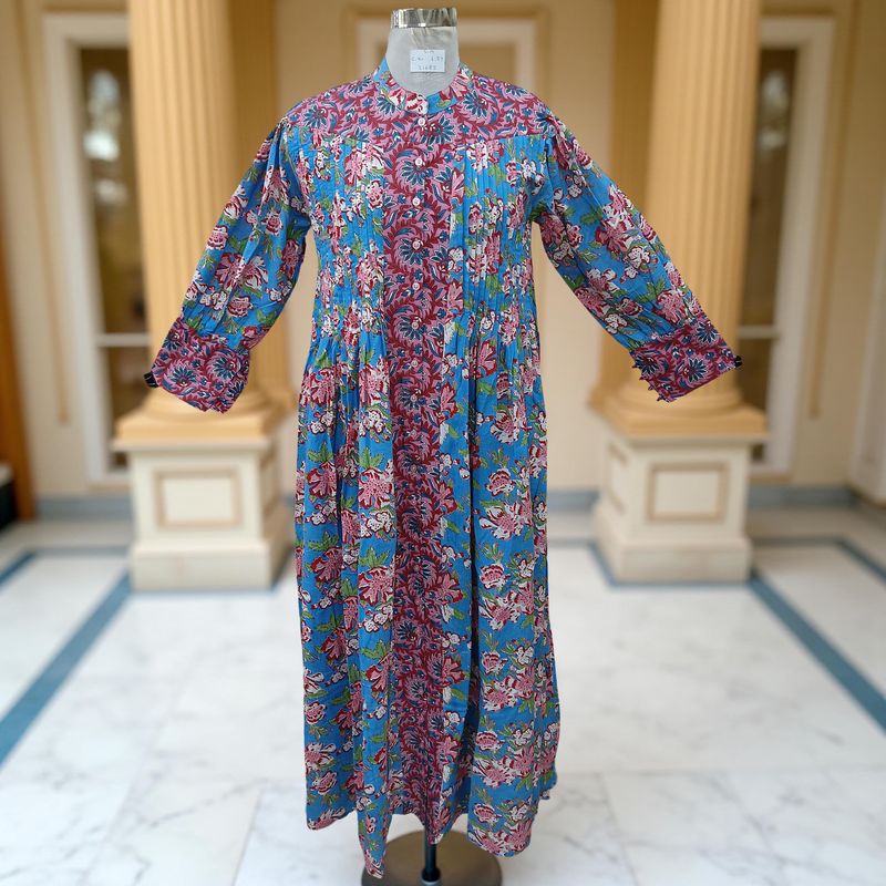 S/M  Aafreen Printed Cotton Dress 57&quot; Long Jalabiya
