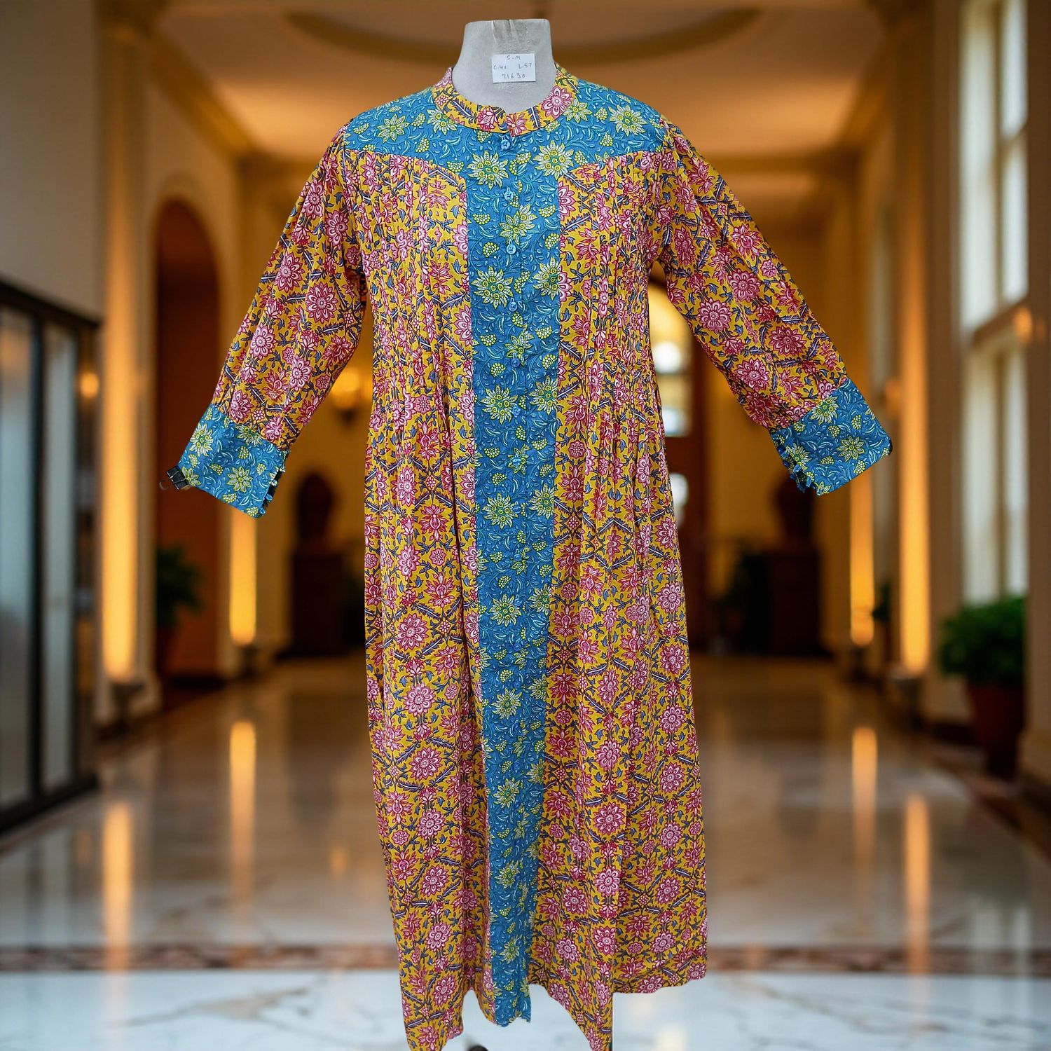 S/M  Aafreen Printed Cotton Dress 57&quot; Long Jalabiya