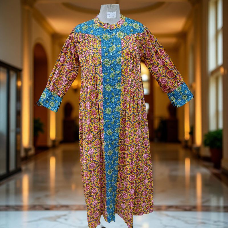 S/M  Aafreen Printed Cotton Dress 57&quot; Long Jalabiya