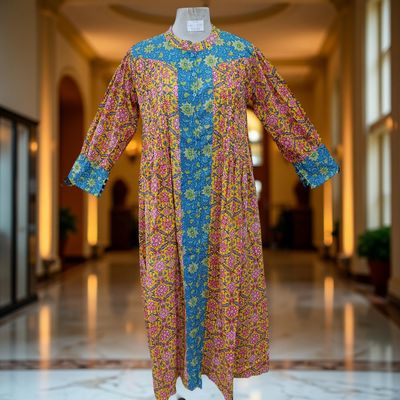 S/M  Aafreen Printed Cotton Dress 57&quot; Long Jalabiya