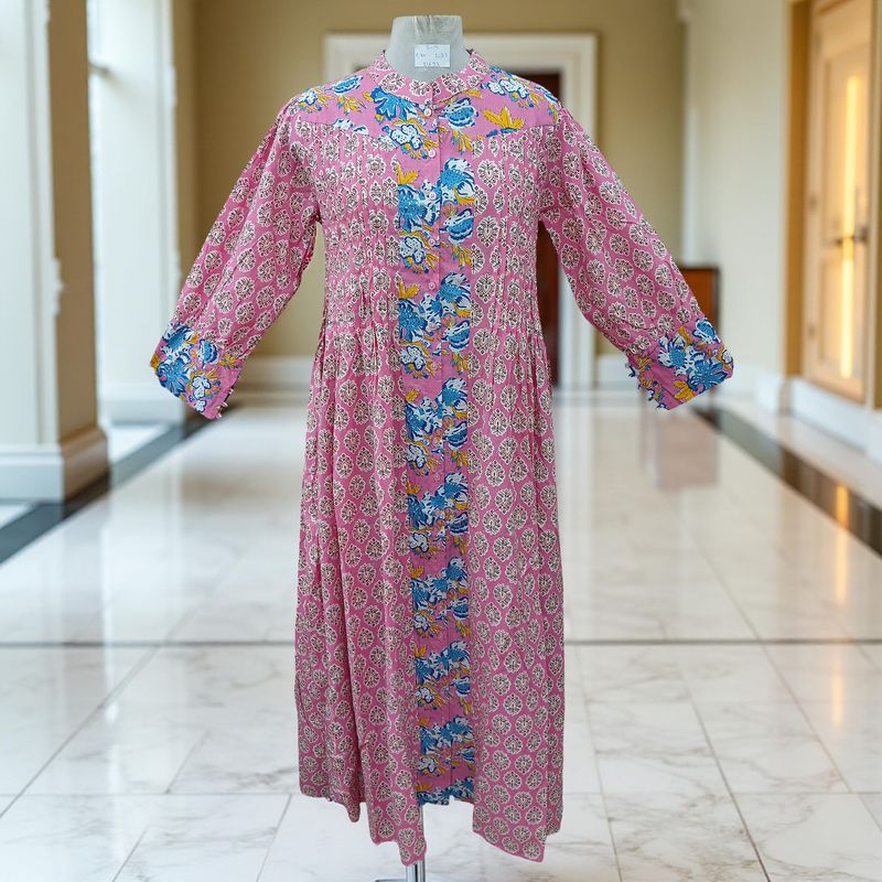 S/M  Aafreen Printed Cotton Dress 57&quot; Long Jalabiya