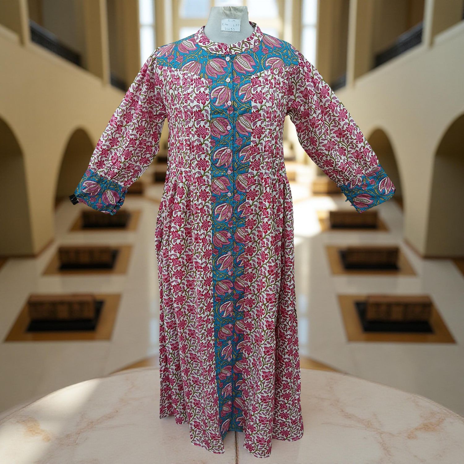 S/M  Aafreen Printed Cotton Dress 57&quot; Long Jalabiya