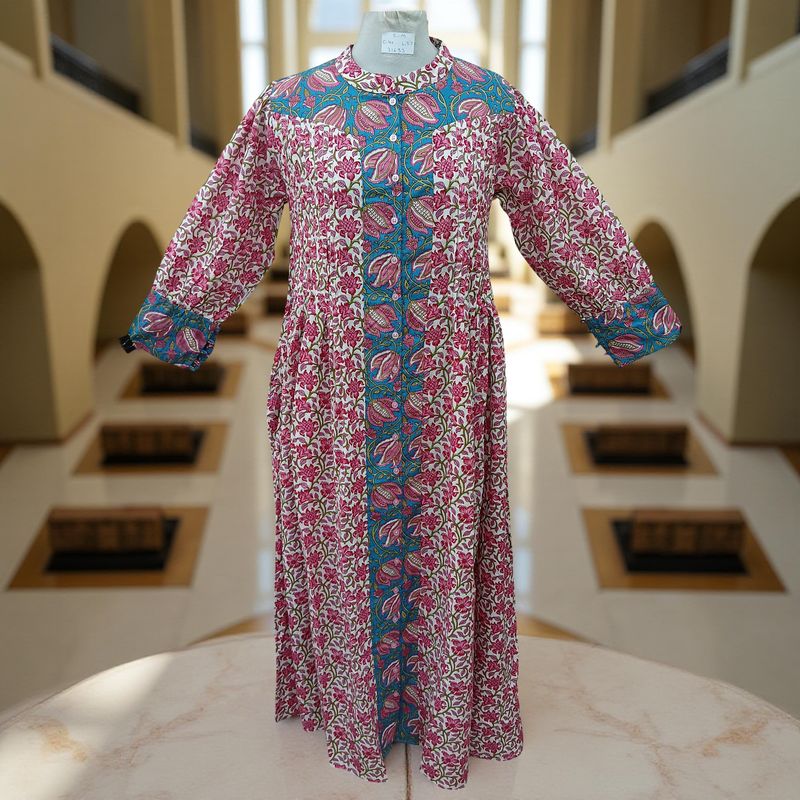 S/M  Aafreen Printed Cotton Dress 57&quot; Long Jalabiya