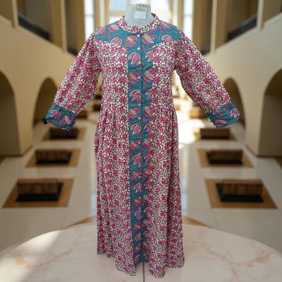 S/M  Aafreen Printed Cotton Dress 57&quot; Long Jalabiya