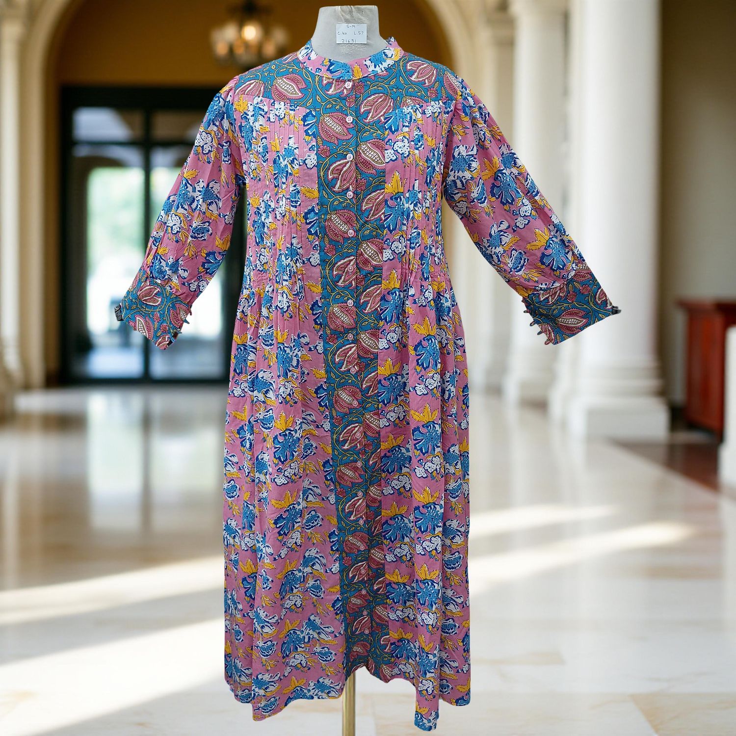 S/M  Aafreen Printed Cotton Dress 57&quot; Long Jalabiya