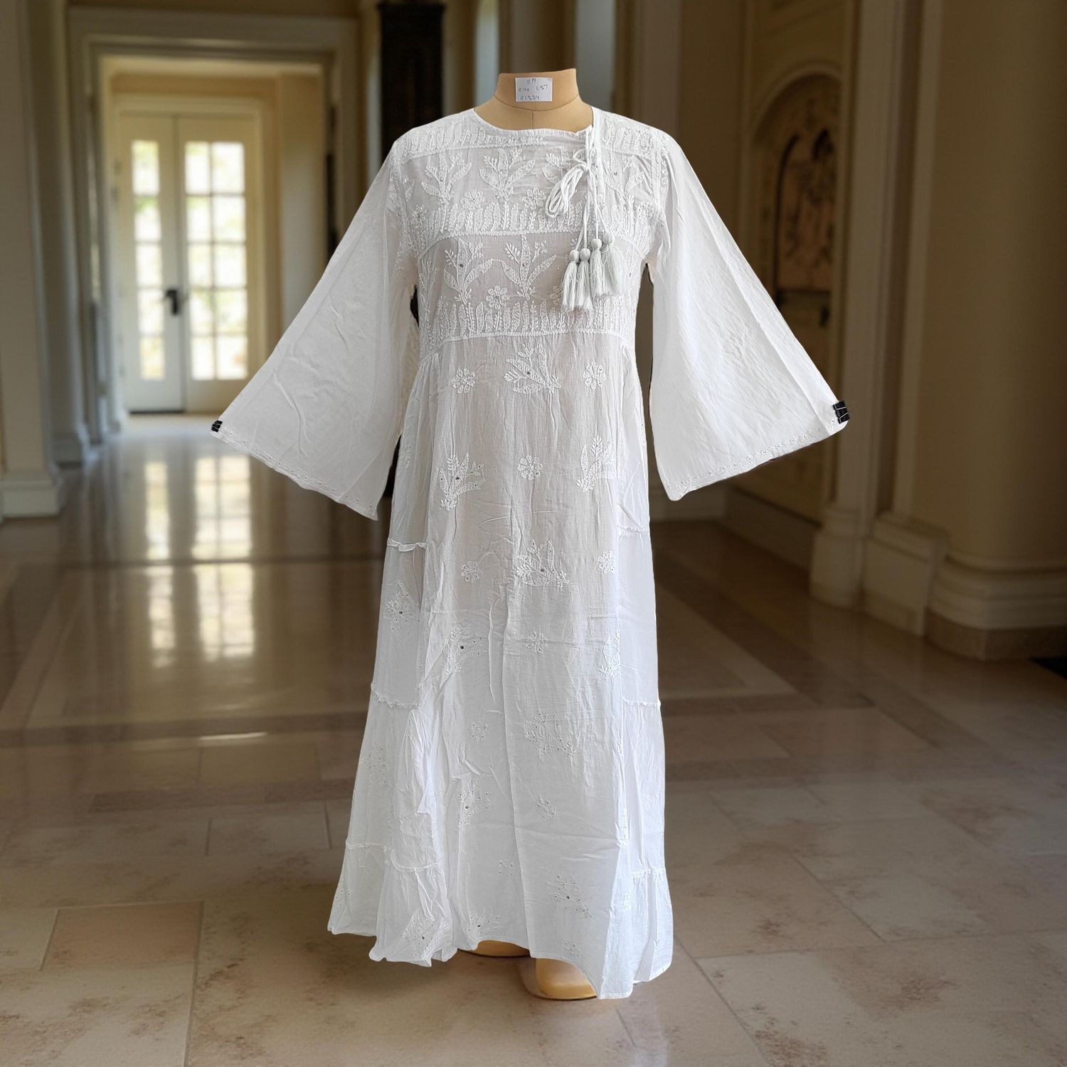 S/M Cindrella Embroidery Cotton Dress 57&quot; Long Jalabiya