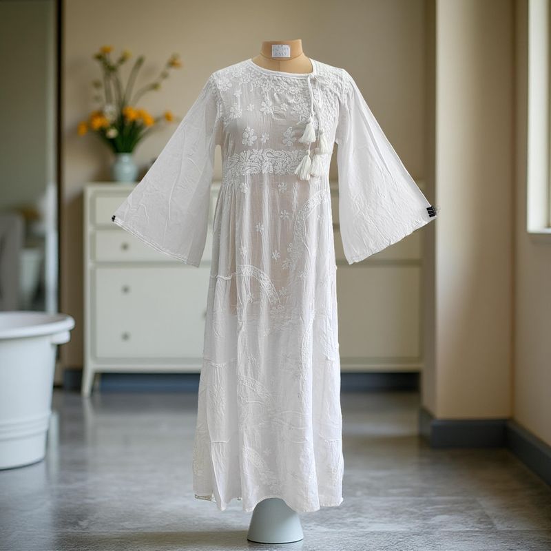 S/M Cindrella Embroidery Cotton Dress 57&quot; Long Jalabiya