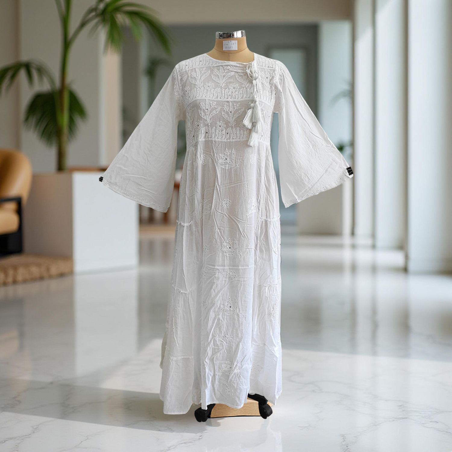 S/M Cindrella Embroidery Cotton Dress 57&quot; Long Jalabiya