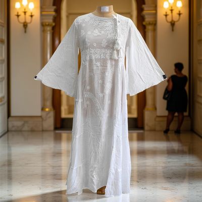 S/M Cindrella Embroidery Cotton Dress 57&quot; Long Jalabiya