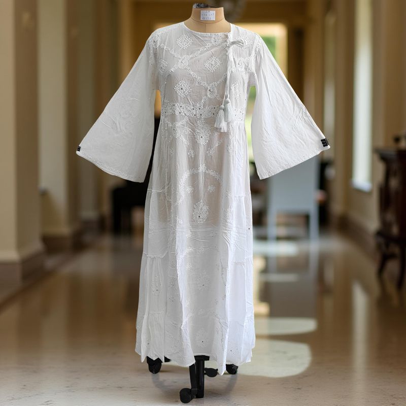 S/M Cindrella Embroidery Cotton Dress 57&quot; Long Jalabiya