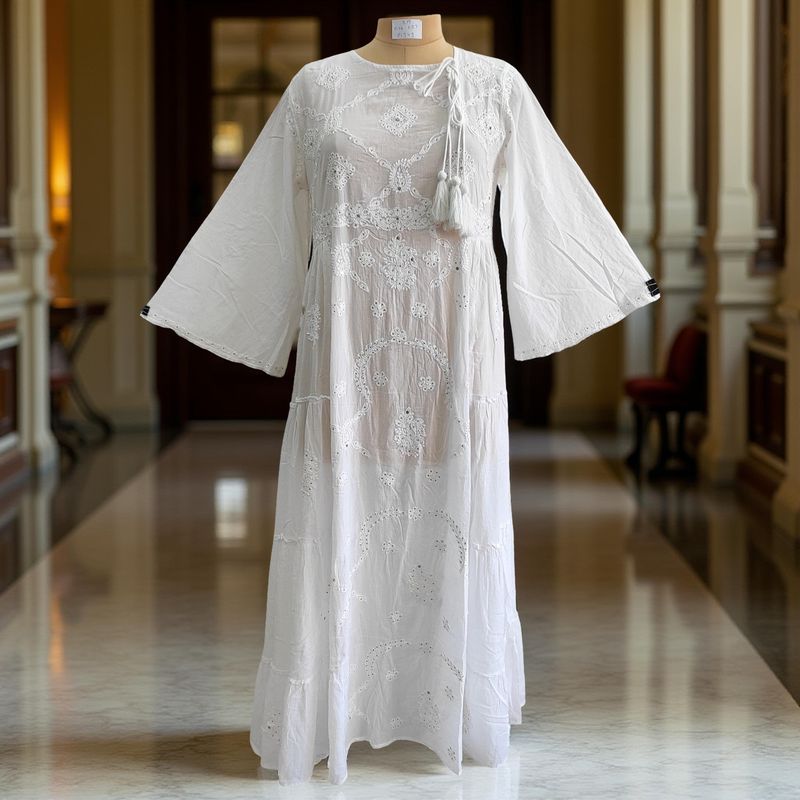 S/M Cindrella Embroidery Cotton Dress 57&quot; Long Jalabiya