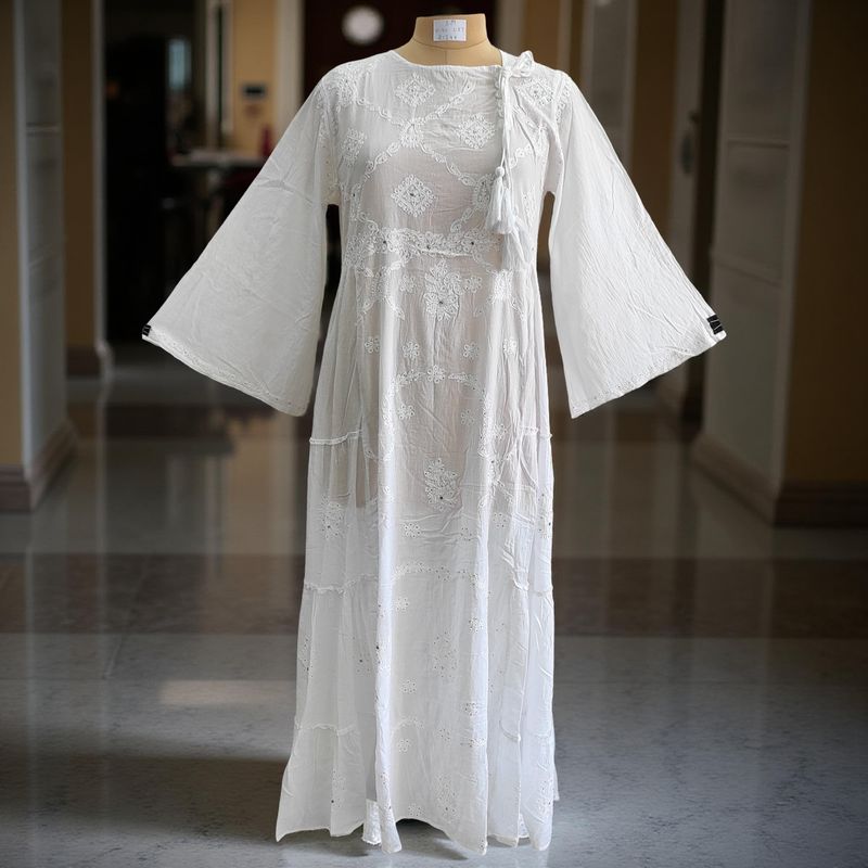 S/M Cindrella Embroidery Cotton Dress 57&quot; Long Jalabiya