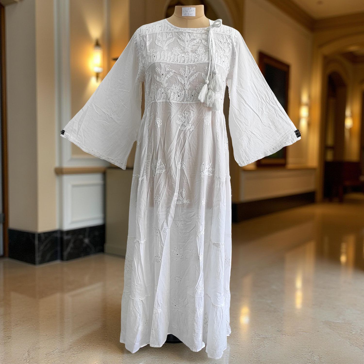 S/M Cindrella Embroidery Cotton Dress 57&quot; Long Jalabiya