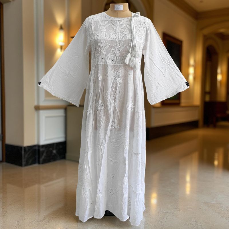 S/M Cindrella Embroidery Cotton Dress 57&quot; Long Jalabiya
