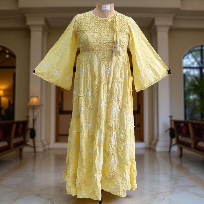 XS/S Cindrella Embroidery Cotton Dress 54&quot; Long Jalabiya