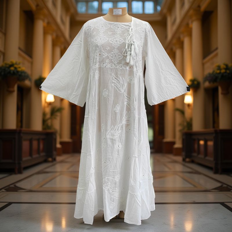 L/XL Cindrella embroidery Cotton Dress 57&quot; Long Jalabiya