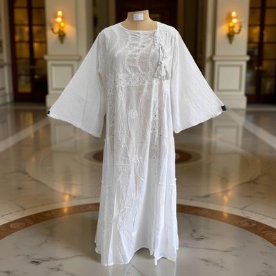 2XL/3XL Cindrella Embroidery Cotton Dress 57&quot; Long Jalabiya