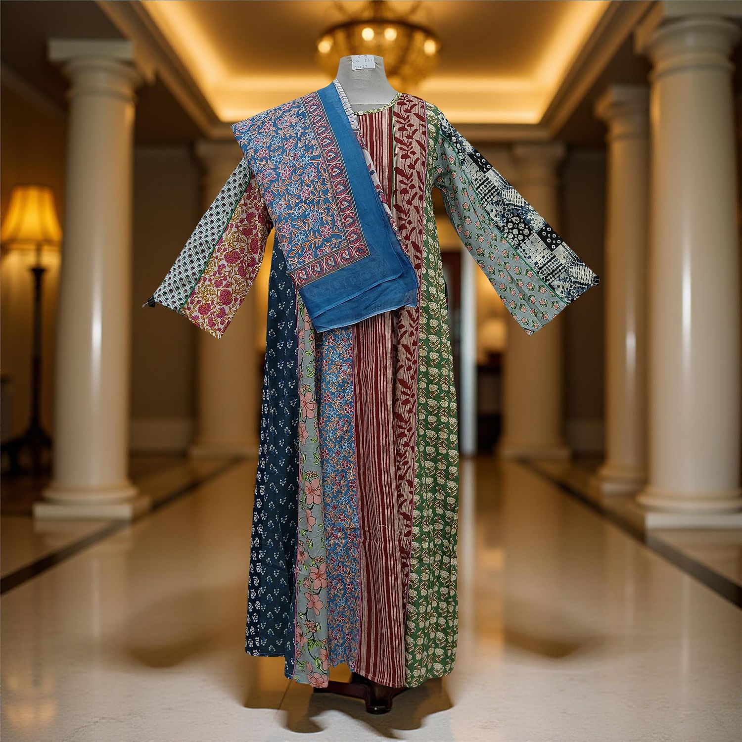 S/M Malaysia Printed Cotton Dress 57&quot; Long Jalabiya With Sheila