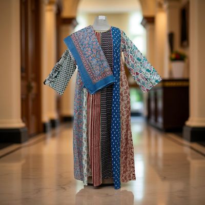 S/M Malaysia Printed Cotton Dress 57&quot; Long Jalabiya With Sheila