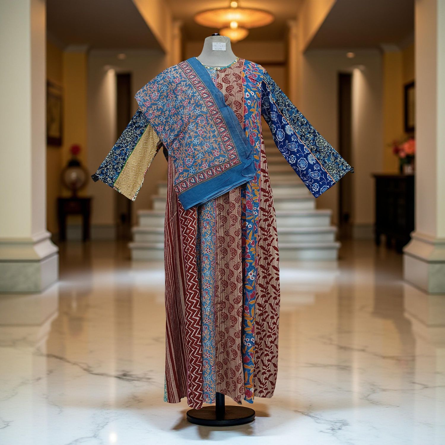S/M Malaysia Printed Cotton Dress 57&quot; Long Jalabiya With Sheila